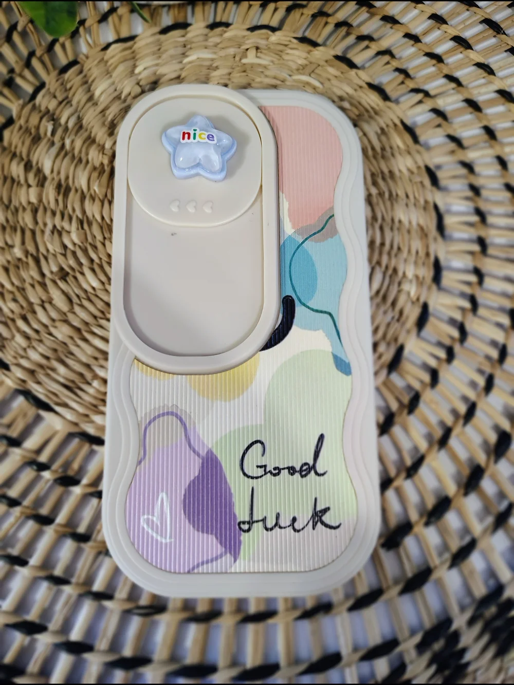 Slim Protective IPhone 15 Pro Case with Decorative Pop Socket - Beige & Pastel